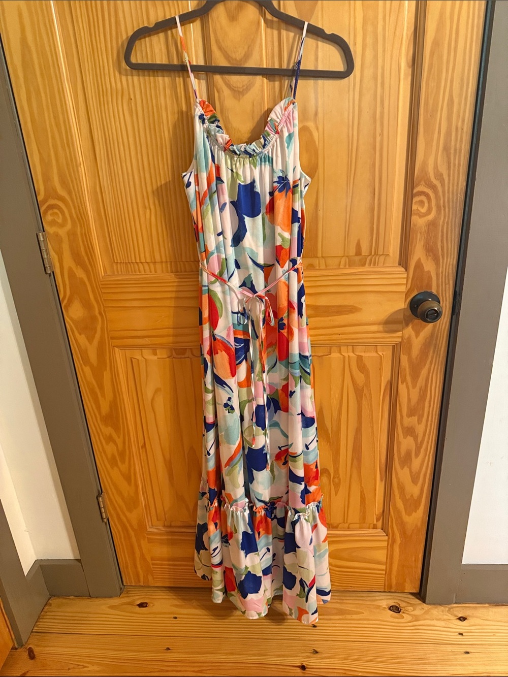 Nicole Miller Floral Maxi Dress in White, Blue, Orange, Green